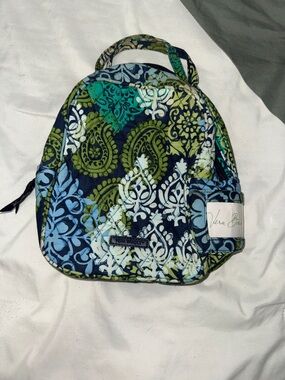 Vera Bradley Quilted Lunch Bag in Navy, Green & Light Blue Paisley